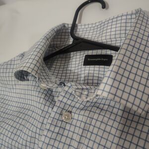Ermenegildo Zegna Men's 42 16.5 Blue Check Dress Shirt 100% Cotton Italy Luxury